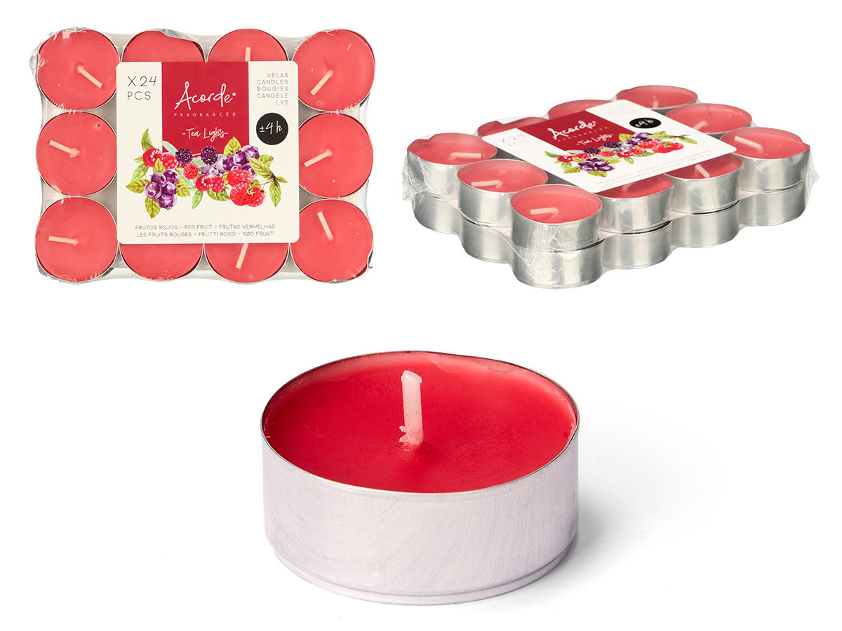 SET 24 TEA LIGHT FRUTOS ROJOS