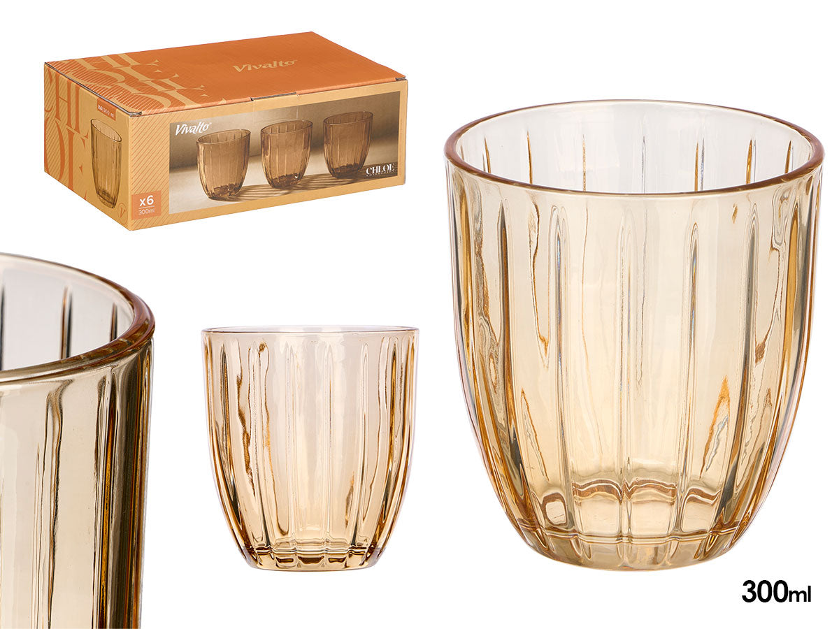 VASO AGUA RAYAS AMBAR 300ML