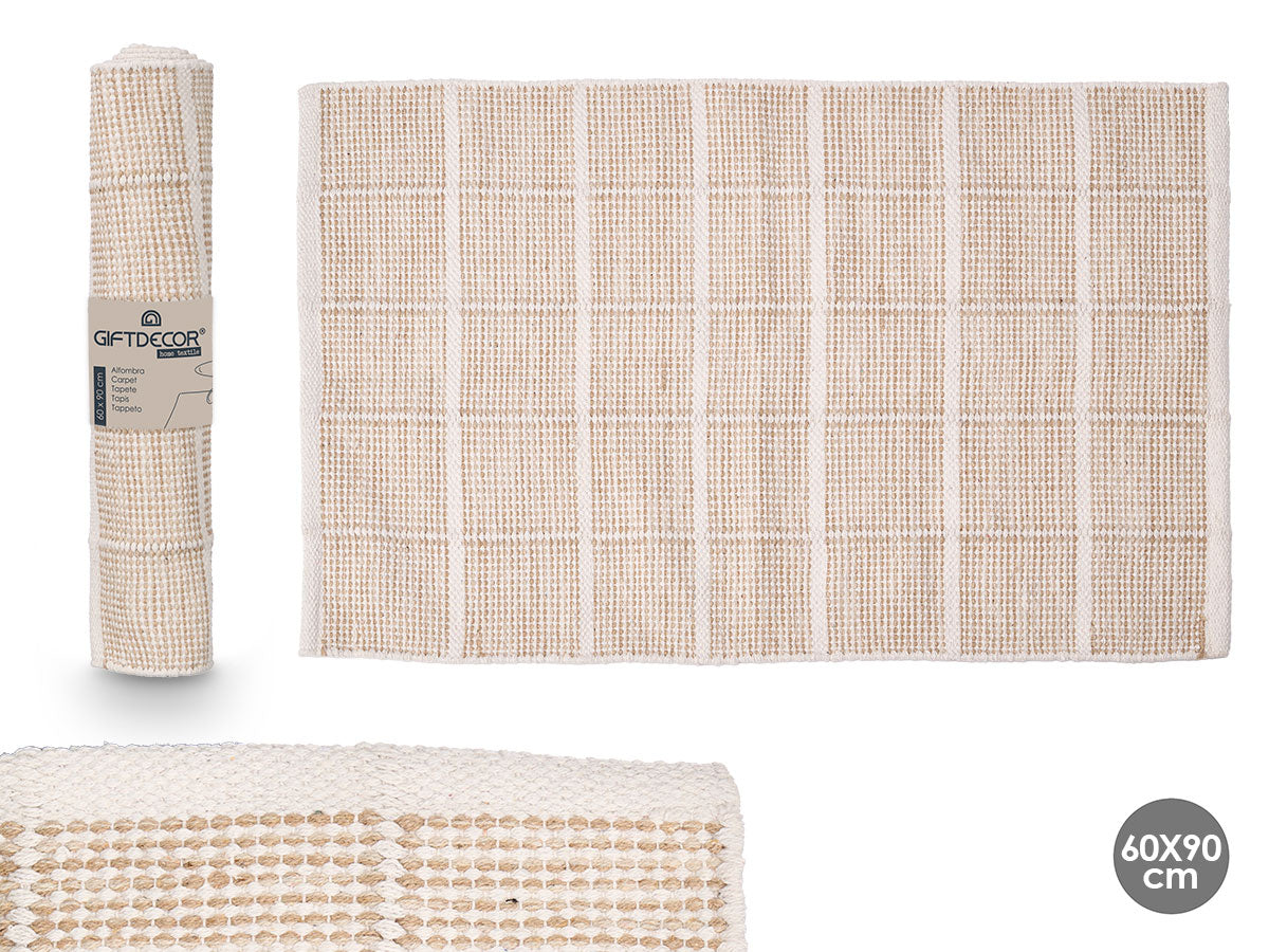 ALFOMBRA ARTESANAL CUADROS BEIGE 60X90CM