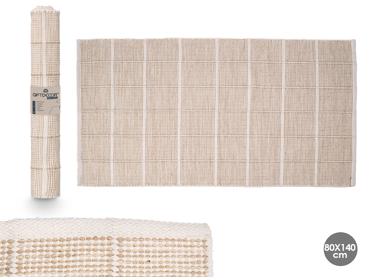 ALFOMBRA ARTESANAL CUADROS BEIGE 80X140CM