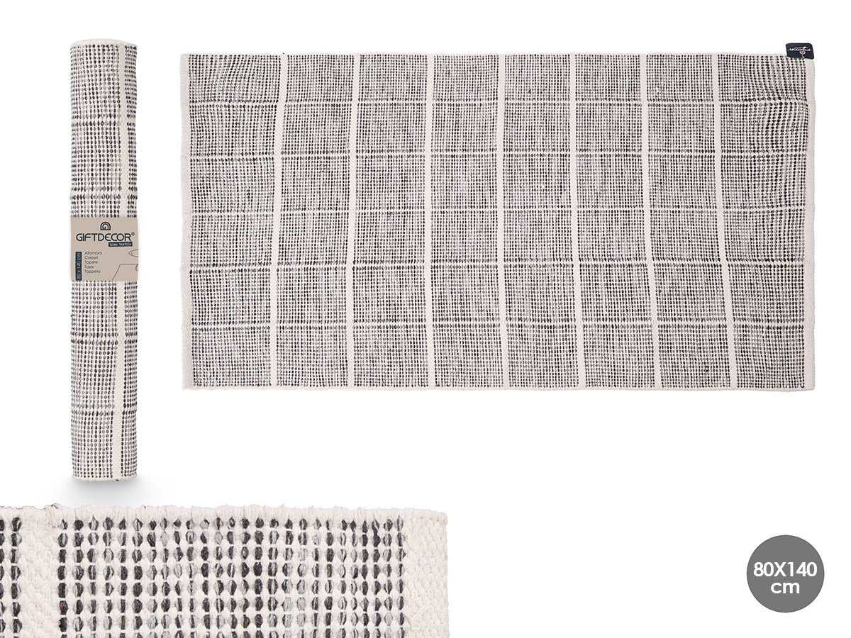 ALFOMBRA ARTESANAL CUADROS GRIS 80X140CM
