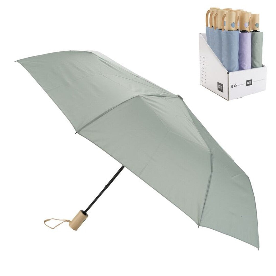 PARAGUAS PLEGABLE CON FIBRA ANTIVIENTO MANGO MADERA
