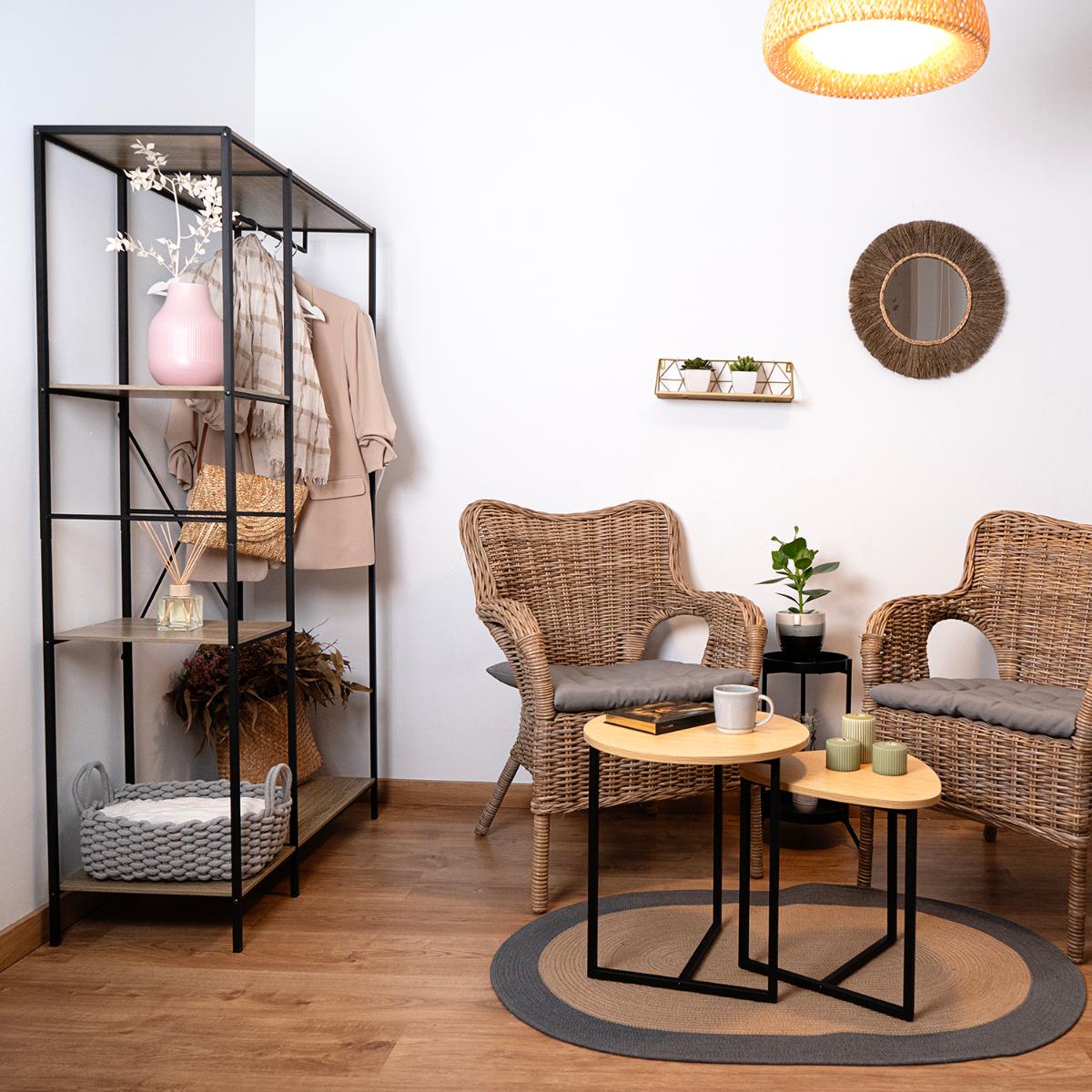 SET 2 MESAS AUXILIARES ACERO Y MADERA