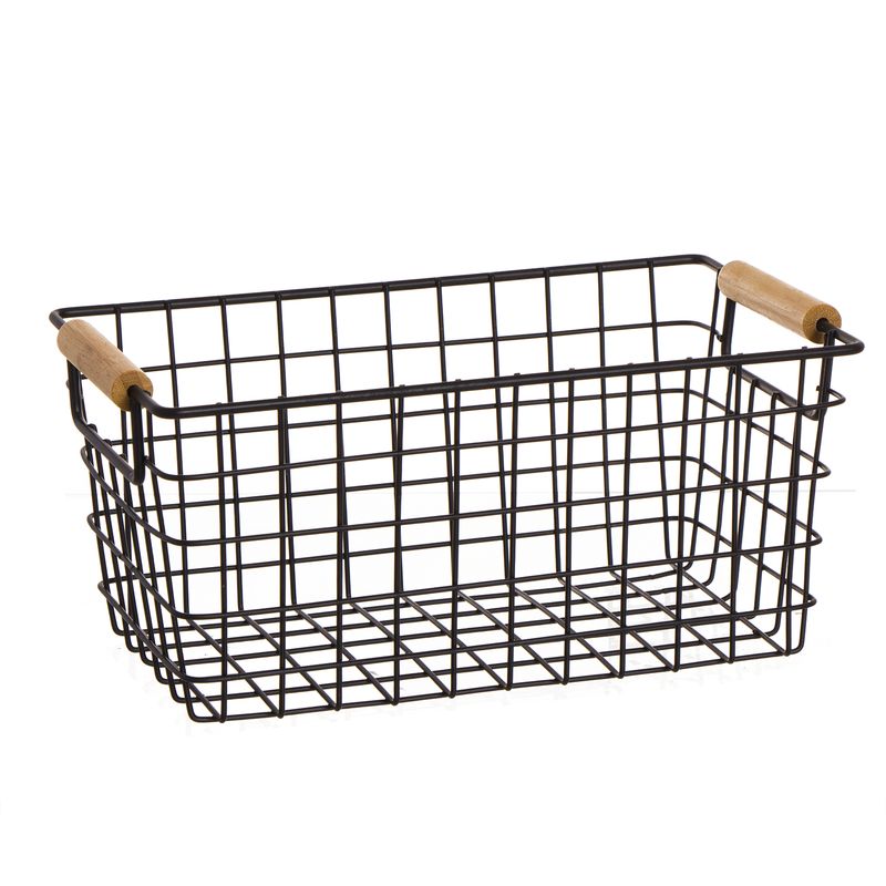 CESTA METAL M ASA MADERA NEGRA