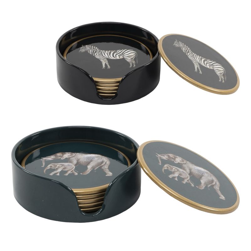 JUEGO DE 6 POSAVASOS CEBRA / ELEFANTE