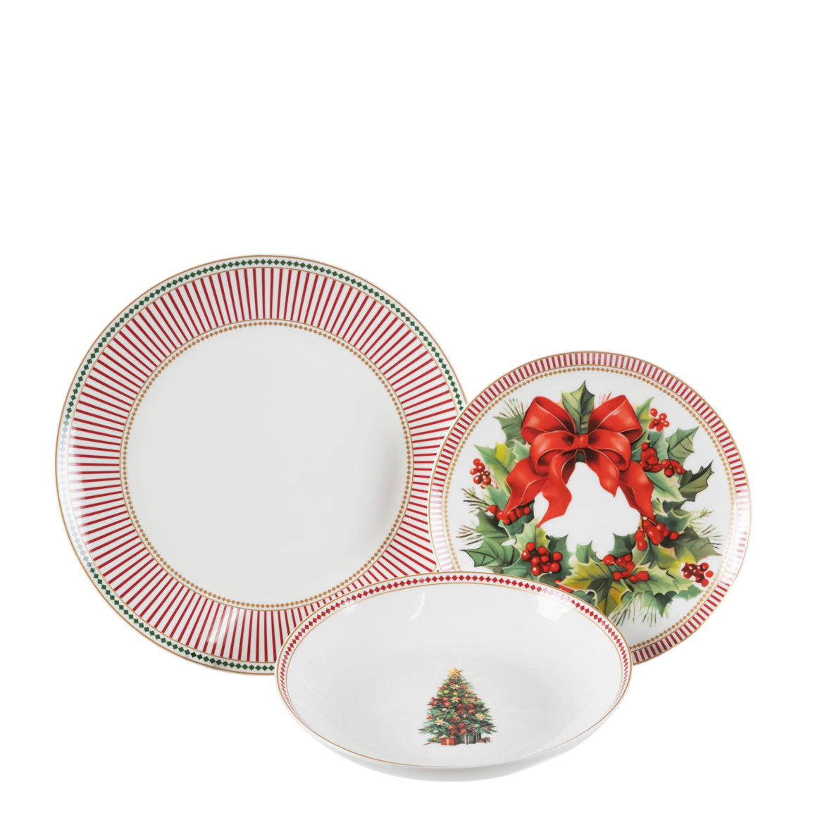 VAJILLA NAVIDEÑA DE PORCELANA 18 PIEZAS