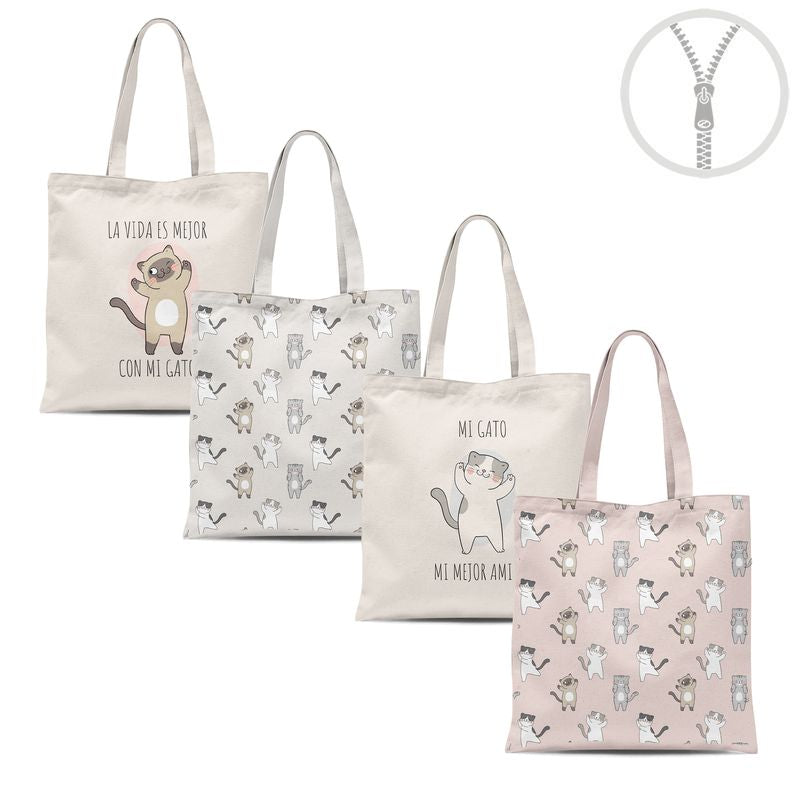 BOLSA ALGODON CON CREMALLERA GATOS