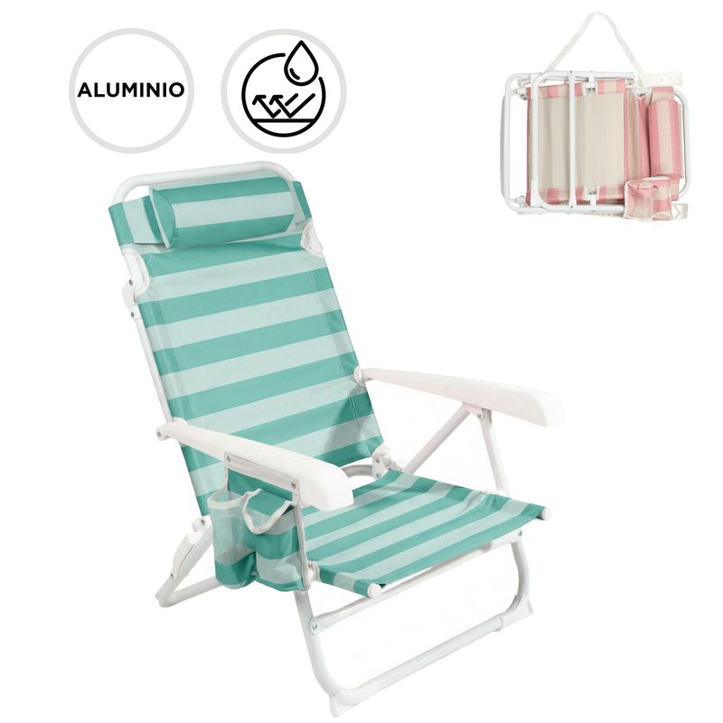 SILLA PLAYA RECLINABLE CON COJIN RAYAS BICOLOR TURQUESA
