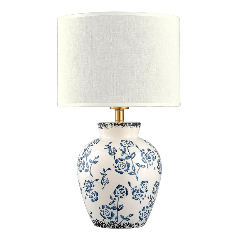 LAMPARA BASE CERAMICA FLORES AZUL