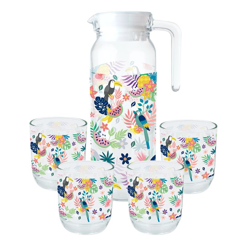 JUEGO DE JARRA 1L + 4 VASOS TROPICAL