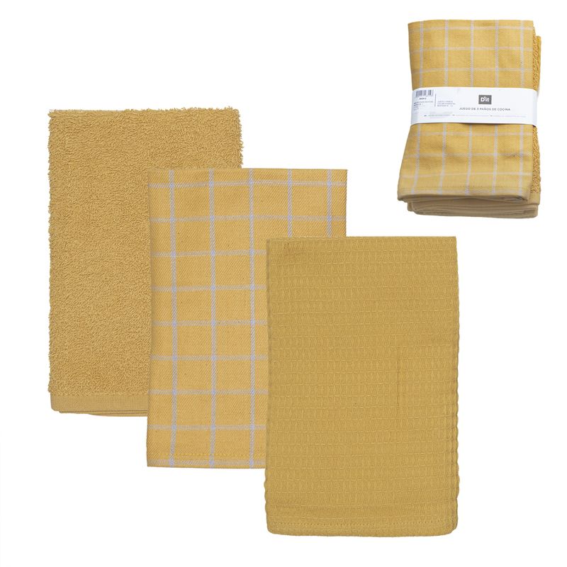 JUEGO 3 PAÑOS COCINA ESSENTIAL MOSTAZA