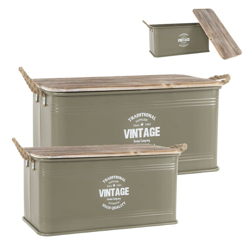 JUEGO DE 2 BAULES DE METAL GRIS