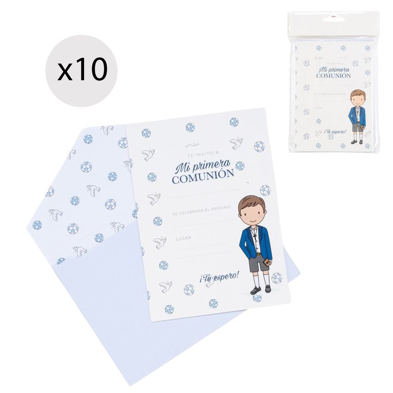 JUEGO DE 10 INVITACIONES COMUNION NIÑO