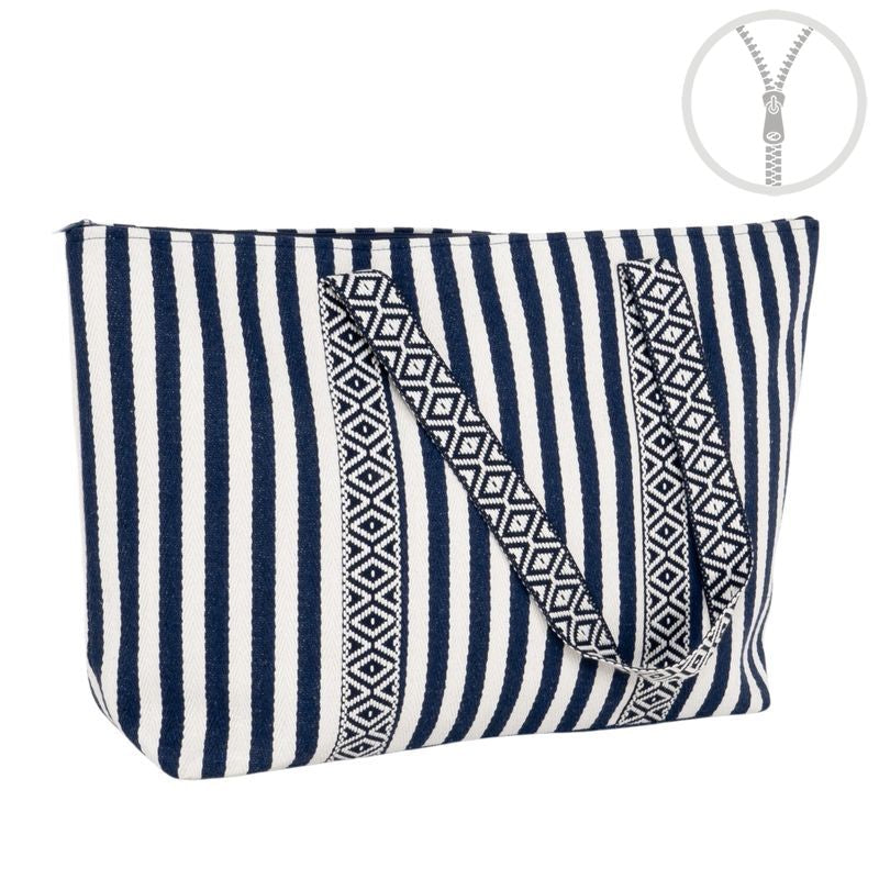 BOLSO RAYAS CON CREMALLERA DETALLE CINTA AZUL