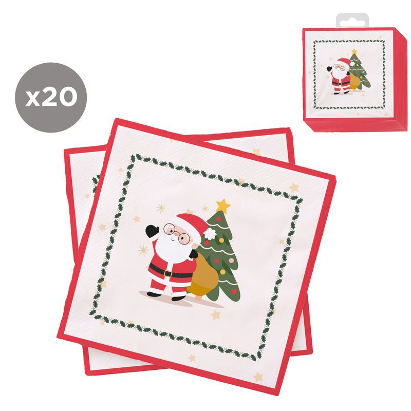 JUEGO DE 20 SERVILLETAS 33X33 PAPA NOEL