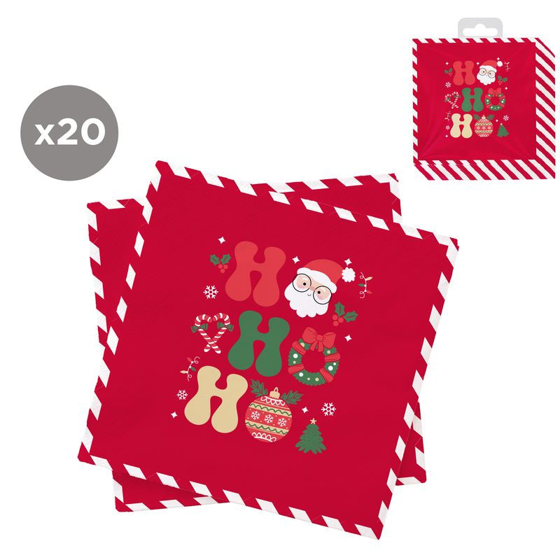 JUEGO DE 20 SERVILLETAS 33X33 PAPA NOEL