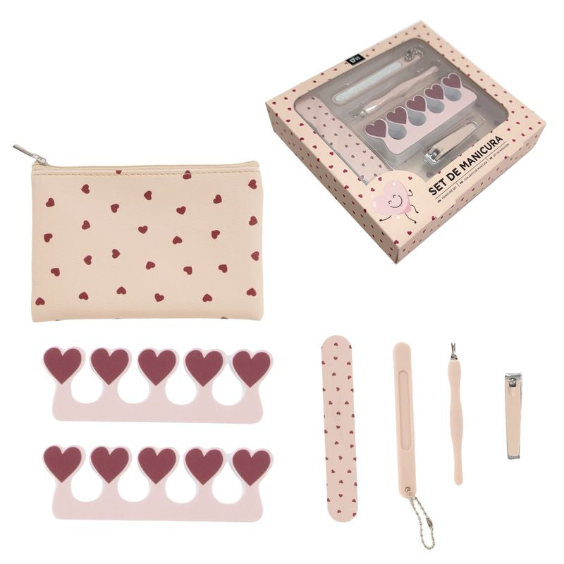 JUEGO DE MANICURA 8 PIEZAS CORAZONES