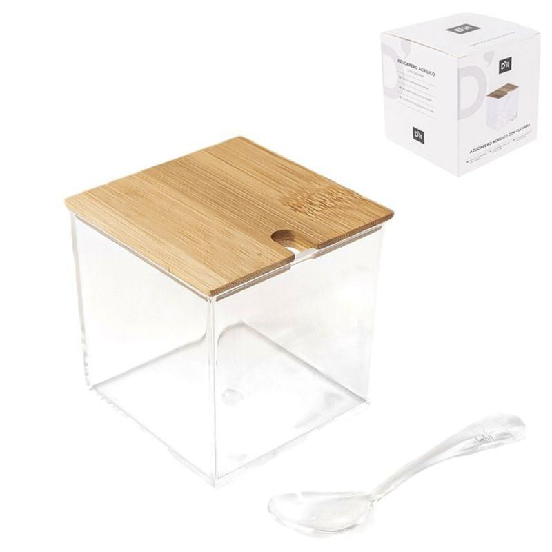 AZUCARERO ACRILICO CON CUCHARA TAPA BAMBU