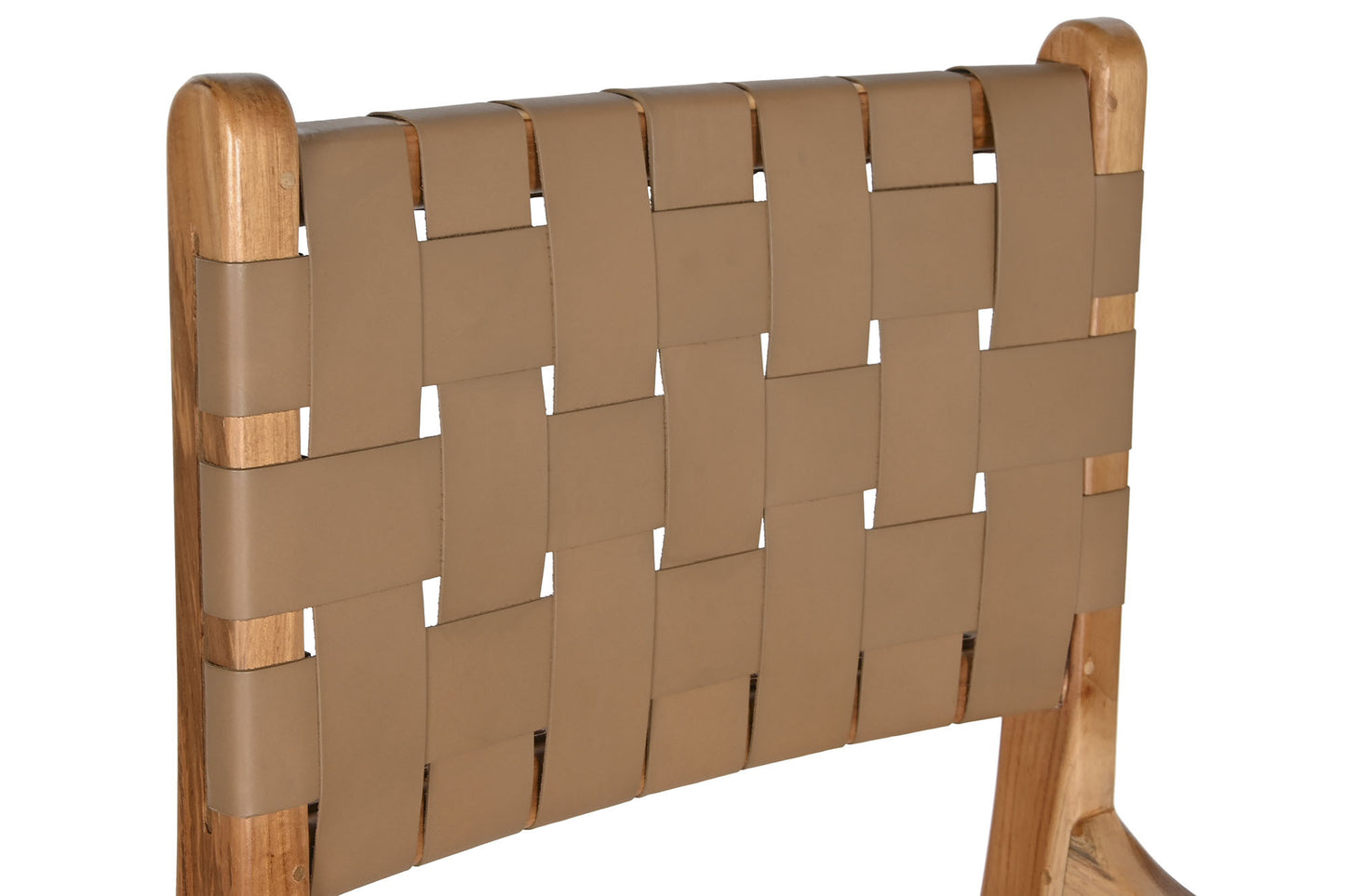 TABURETE MADERA DE TECA Y PIEL BEIGE