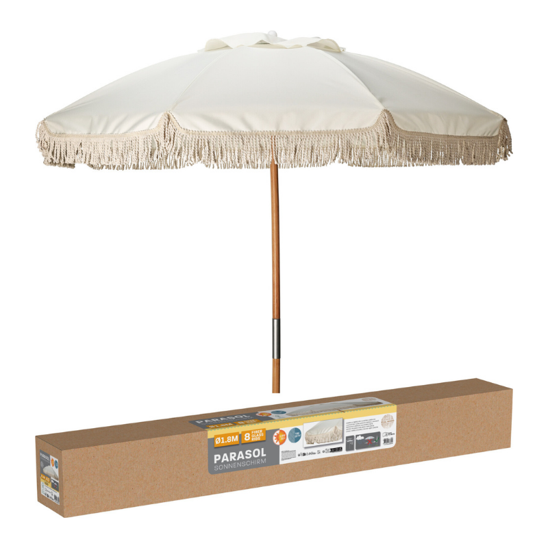 SOMBRILLA MADERA 180CM CREMA