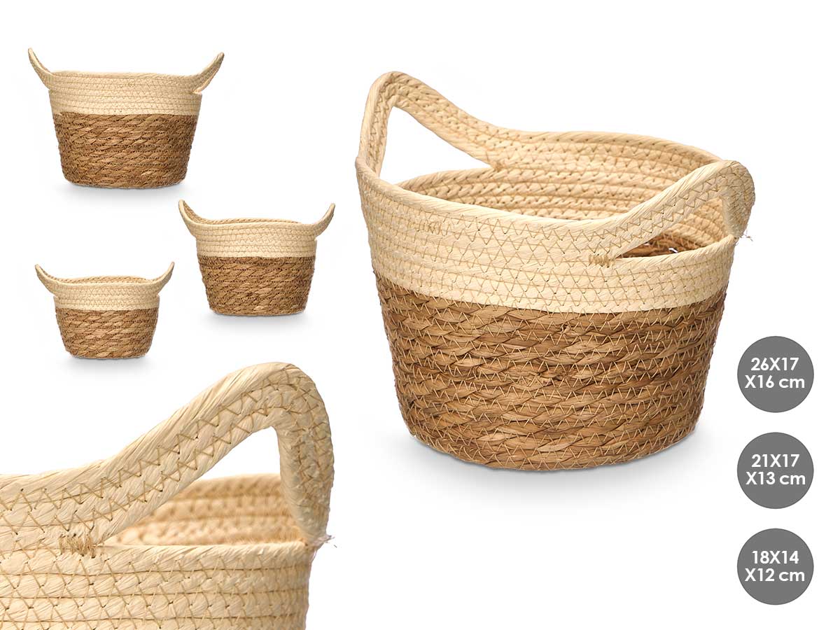 CESTO REDONDO ASAS FIBRA NATURAL BEIGE