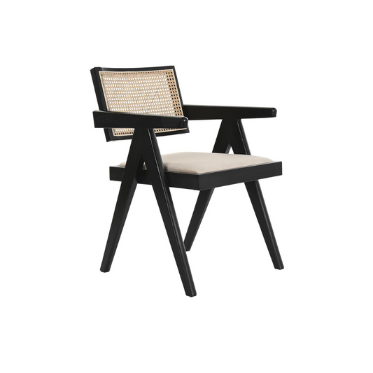 SET 2 SILLAS OLMO RATAN TAPIZADO NEGRO