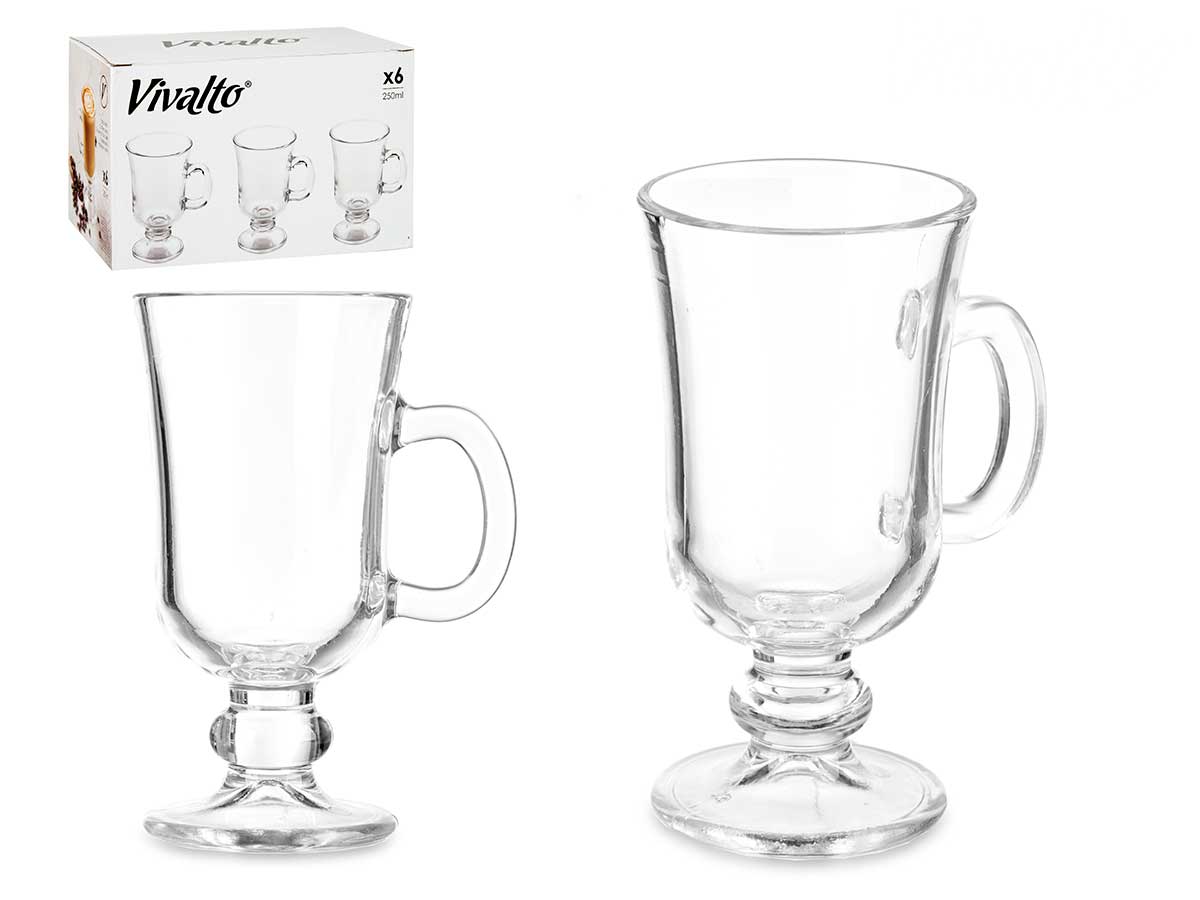 TAZA VIDRIO CAFE LATTE CON PIE Y ASA 250ML