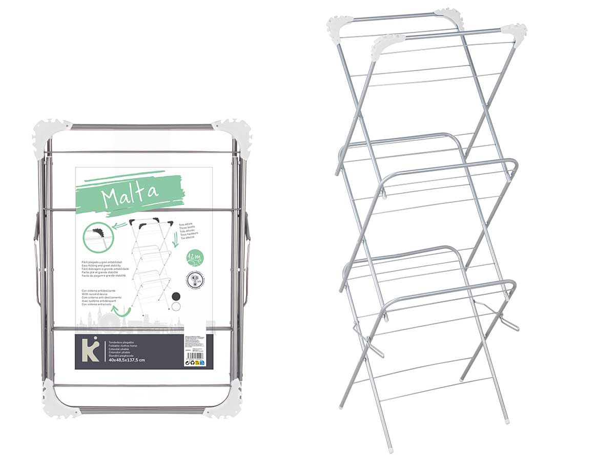 TENDEDERO METAL 3 ALTURAS ESTRECHO PLATA