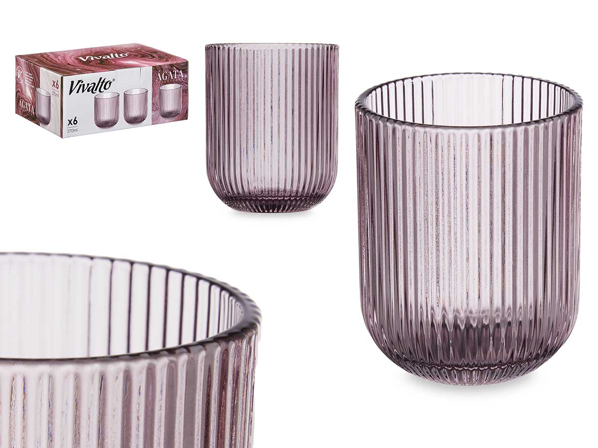 VASO BAJO ROSA RAYAS 270ML