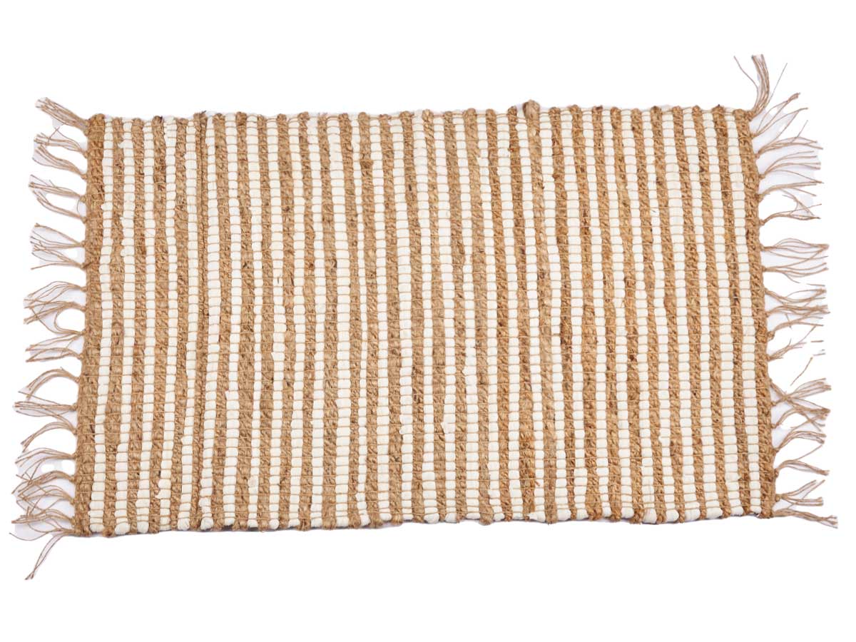 ALFOMBRA NATURAL BLANCA DOBLE RAYAS 60X90CM