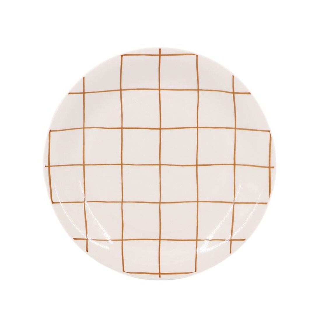 PLATO POSTRE 19CM CUADROS AMARILLO