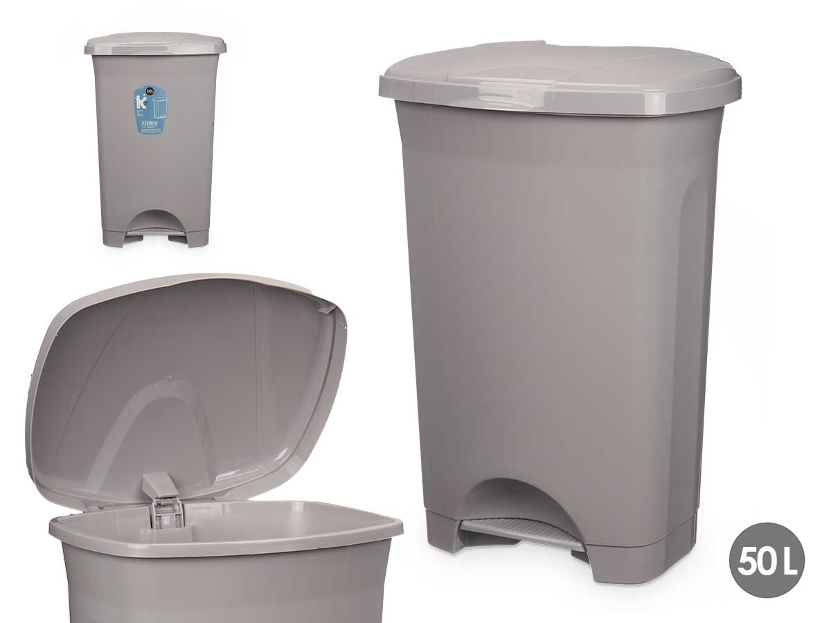 PAPELERA PEDAL PLASTICO 50L GRIS