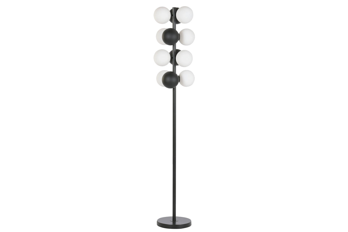 LAMPARA PIE METAL CRISTAL 28X28X155 BOLAS NEGRO