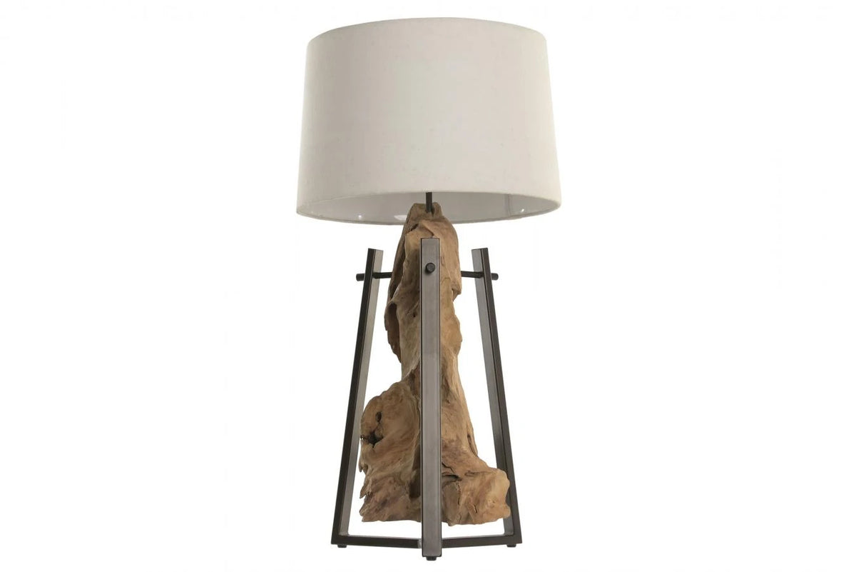 LAMPARA SOBREMESA TECA HIERRO 40X40X76