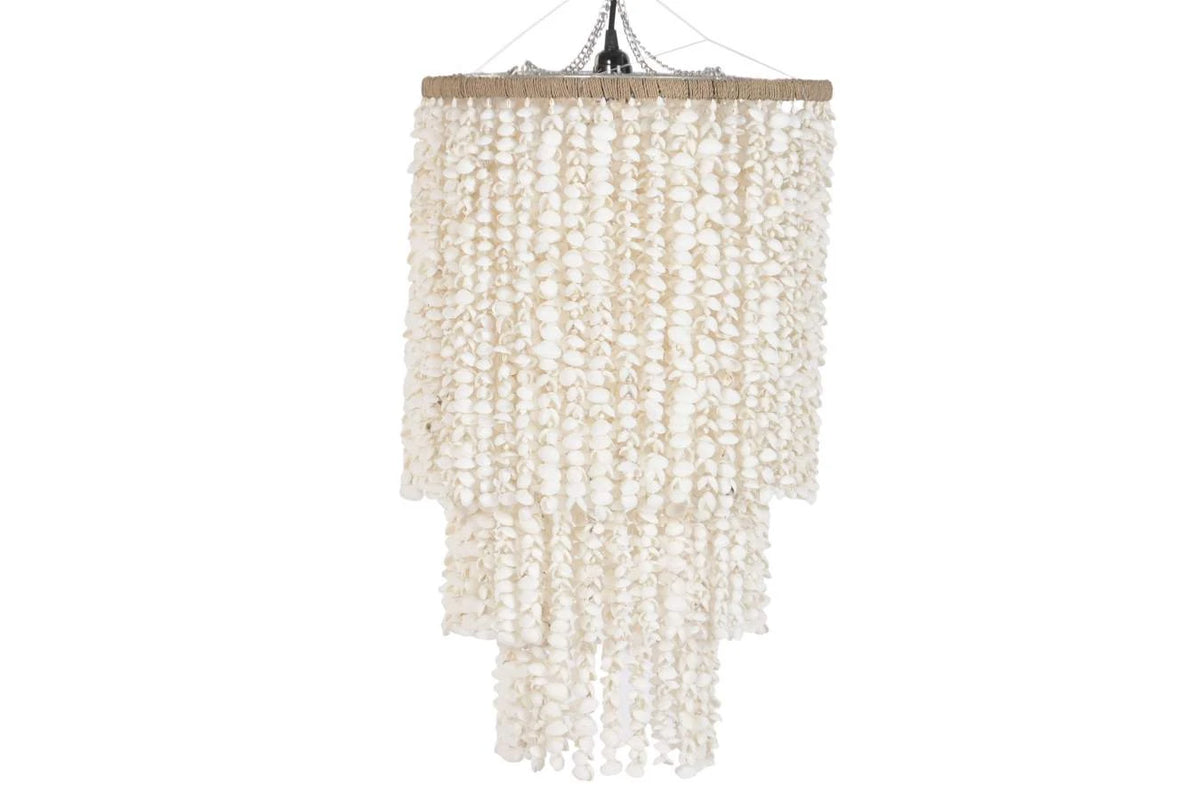 LAMPARA TECHO CONCHAS 40X40X70 HECHO A MANO BLANCO