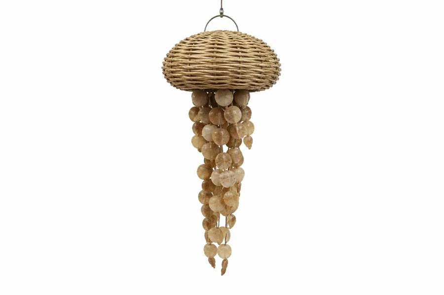 LAMPARA TECHO RATAN CONCHAS 42X42X85