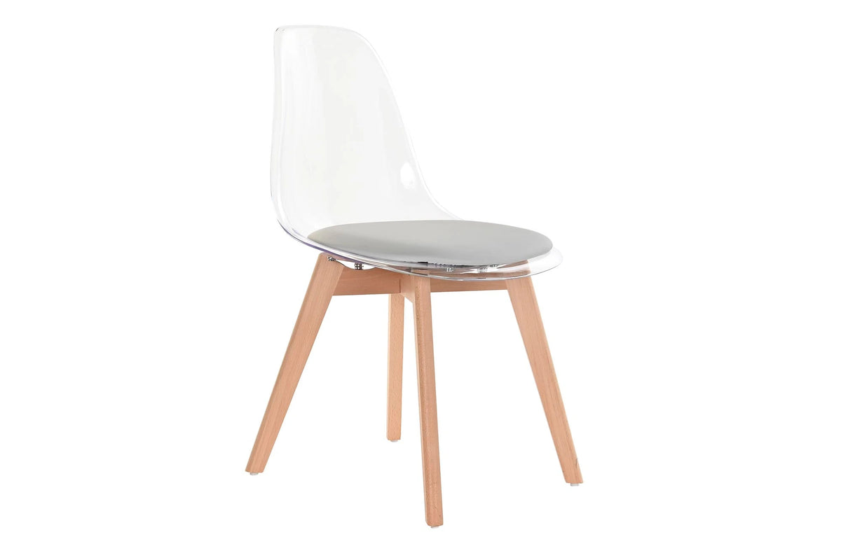 SILLA POLICARBONATO MADERA 54X47X81 TAPIZADO GRIS