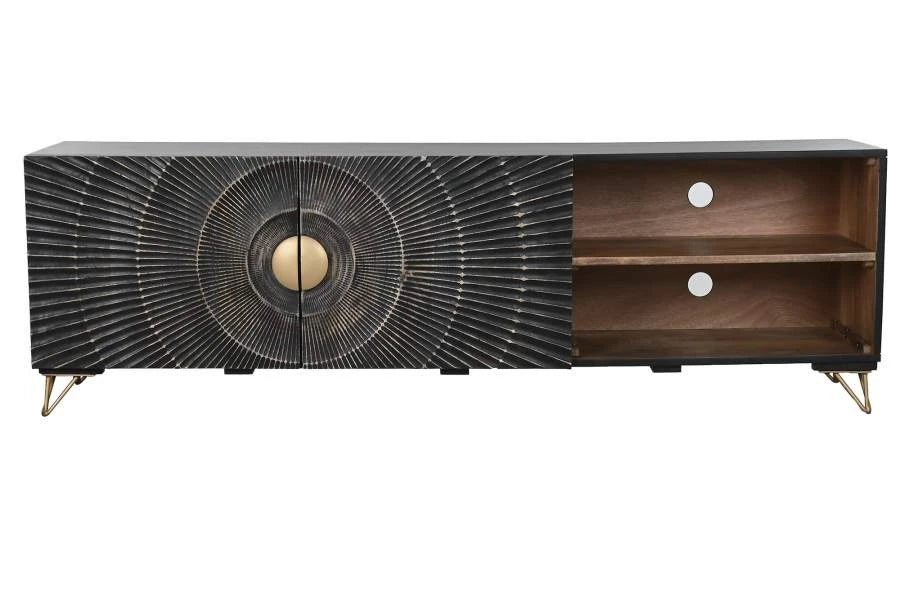 MUEBLE TV MANGO METAL 160X40X50 MANDALA NEGRO