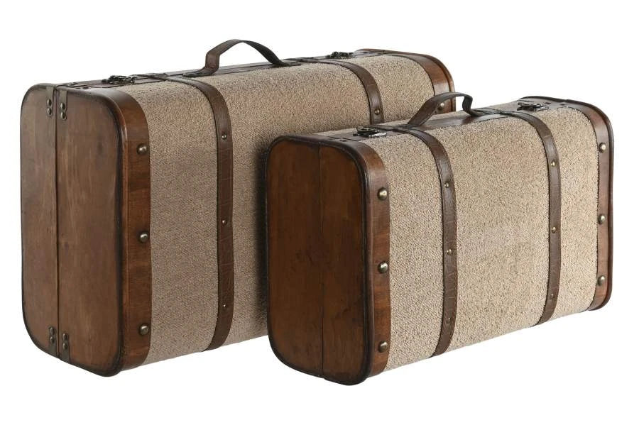 BAUL SET 2 MADERA POLIESTER 60X37X24 BORREGUITO