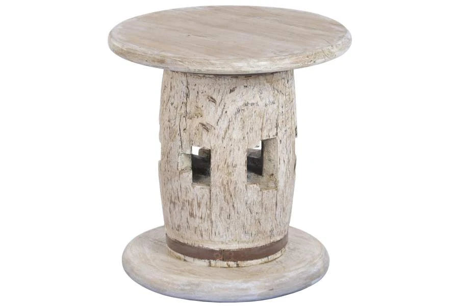 MESITA AUXILIAR MADERA TECA 40X40X40 EJE RUEDA