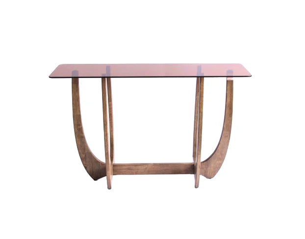 CONSOLA MADERA DE CAUCHO CRISTAL 120X35X76 MARRON