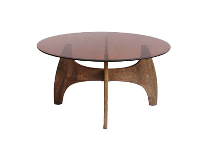 MESA CENTRO MADERA DE CAUCHO CRISTAL 90X90X46