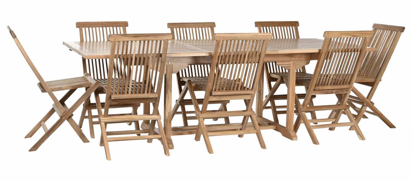 MESA COMEDOR SET 9 TECA 180X100X75 EXTENSIBLE A 24