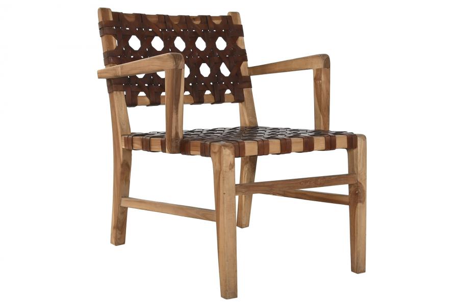 SILLON TECA PIEL 56X58X74 TRENZADO A MANO MARRON