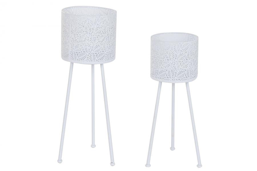 MACETERO SET 2 HIERRO 23X23X66 HOJAS BLANCO
