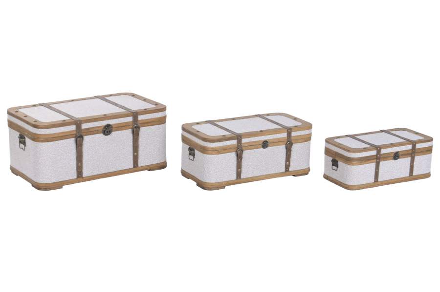 BAUL SET 3 MADERA POLIESTER 70X40X31 BORREGUITO