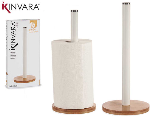 PORTARROLLOS BAMBU METAL BLANCO MATE