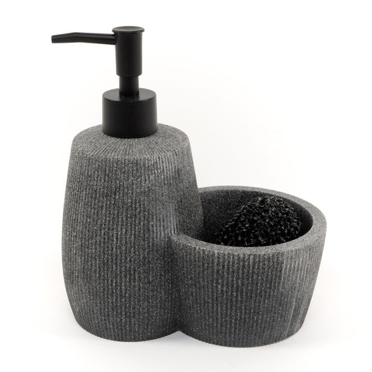 DISPENSADOR JABON CON ESTROPAJERO GRIS