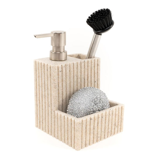 DISPENSADOR JABON CON ESTROPAJERO Y CEPILLO ARENA
