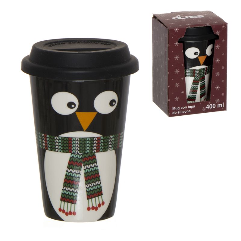 MUG 400ML TAPA SILICONA PINGUINO